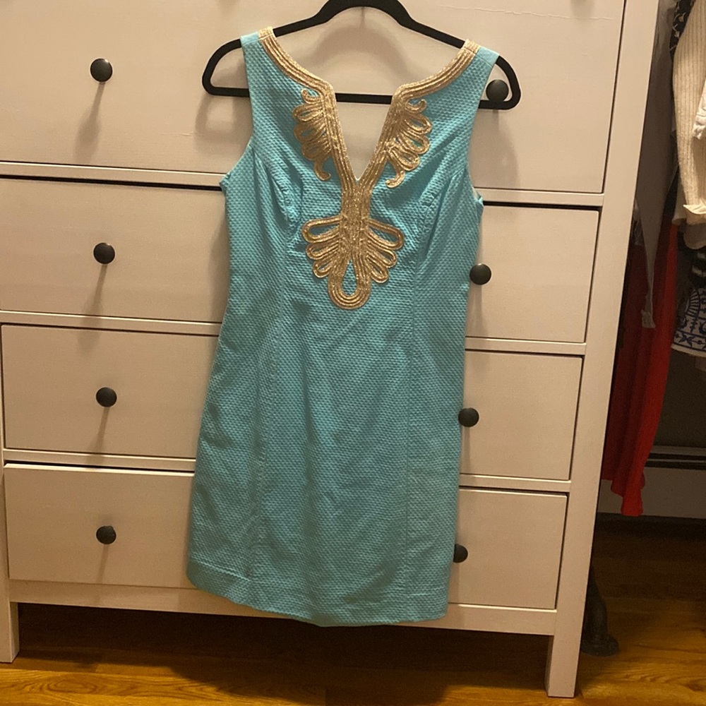 Teal and gold Lilly Pulitzer dress